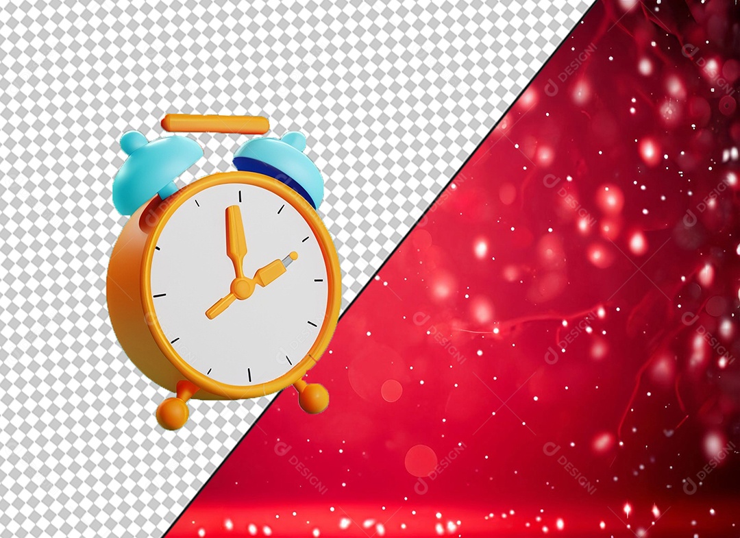 Despertador Alarme Relógio Laranja e Azul Claro Elemento 3D para Composição PSD