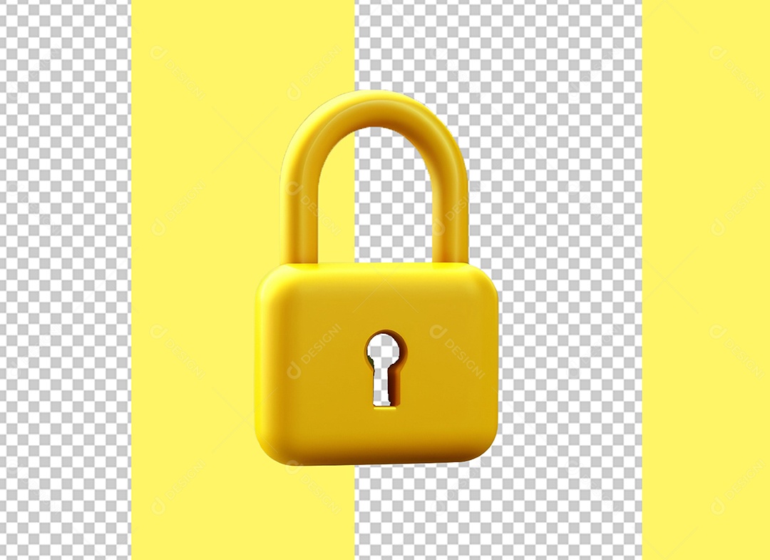Cadeado de Fechadura Elemento 3D Dourado para Composição PSD