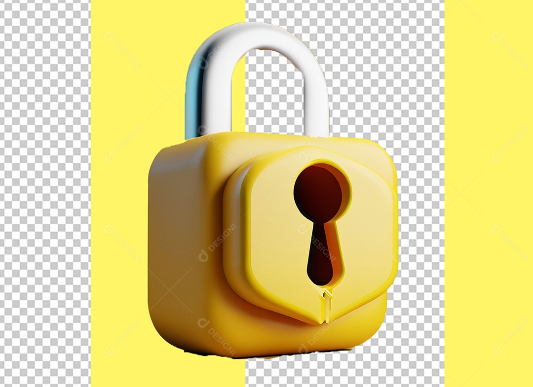 Cadeado de Fechadura Elemento 3D Branco e Amarelo para Composição PSD