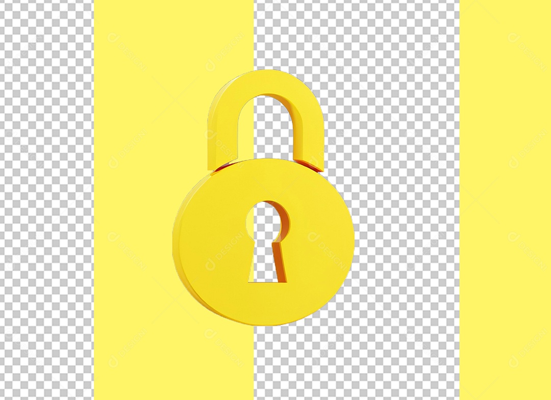 Cadeado de Fechadura Elemento 3D Amarelo para Composição PSD