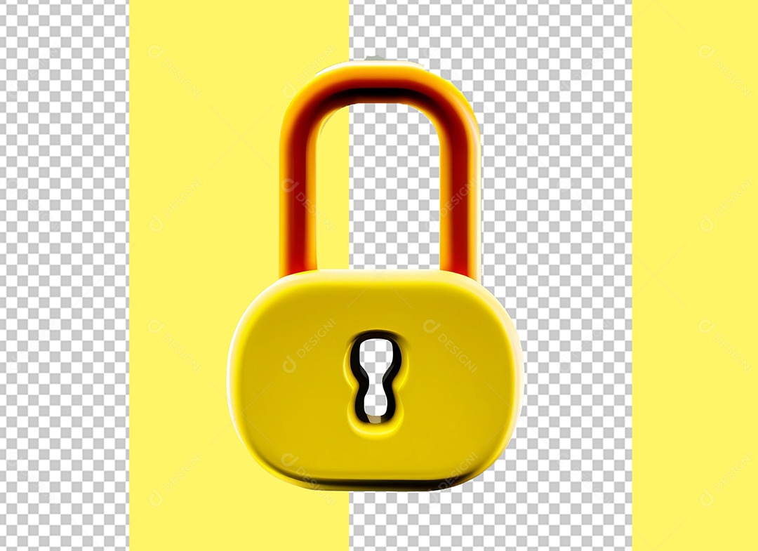 Cadeado de Fechadura Elemento 3D Amarelo e Laranja para Composição PSD
