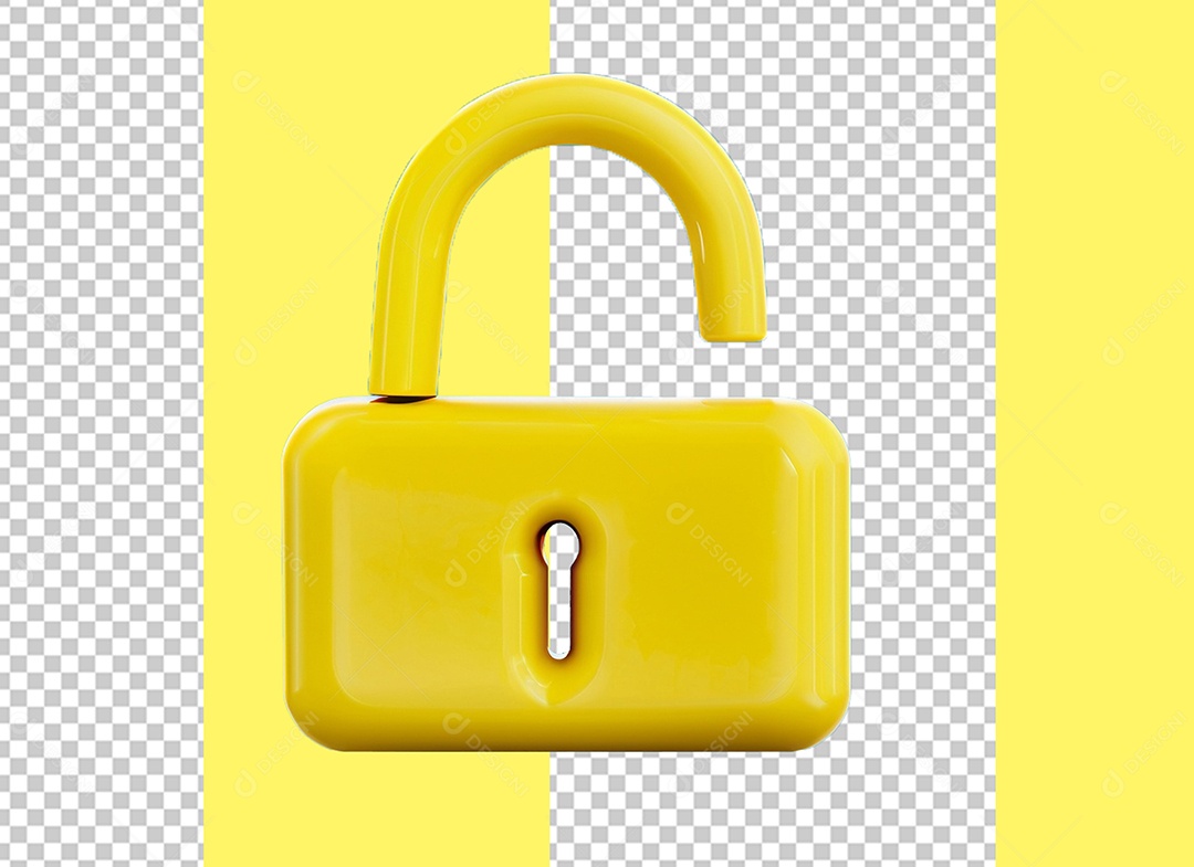 Cadeado de Fechadura Elemento 3D Amarelo para Composição PSD
