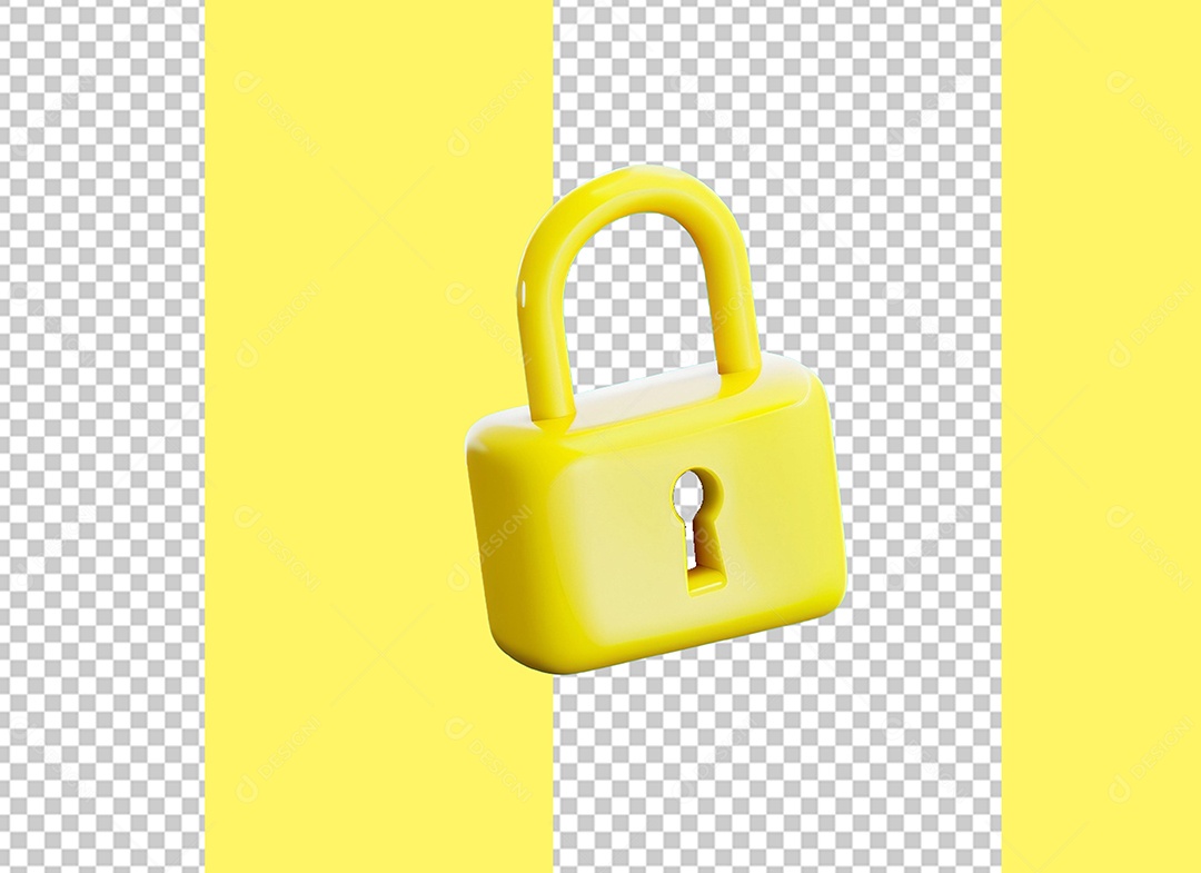 Cadeado Amarelo Elemento 3D para Composição PSD