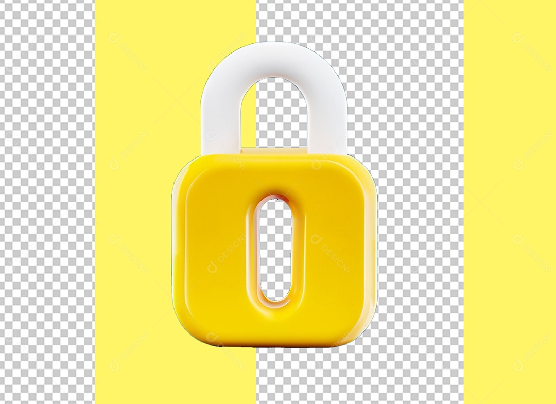 Cadeado de Segurança Elemento 3D Amarelo e Branco para Composição PSD