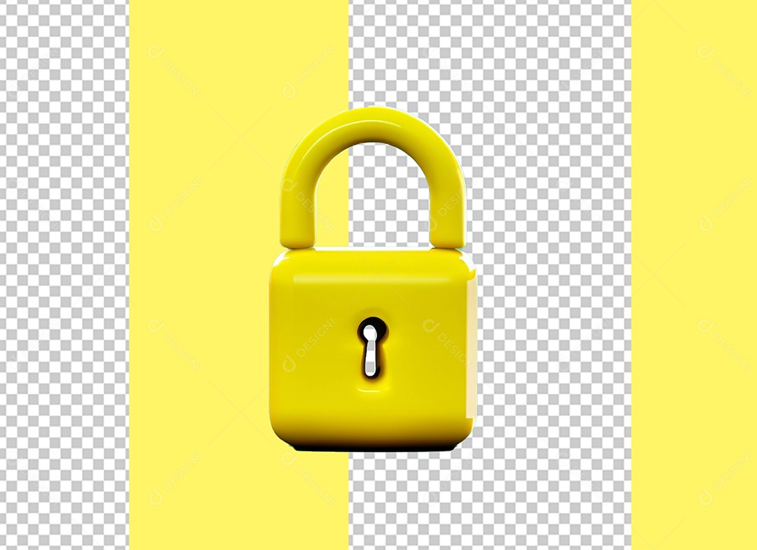 Cadeado de Segurança Elemento 3D Amarelo para Composição PSD