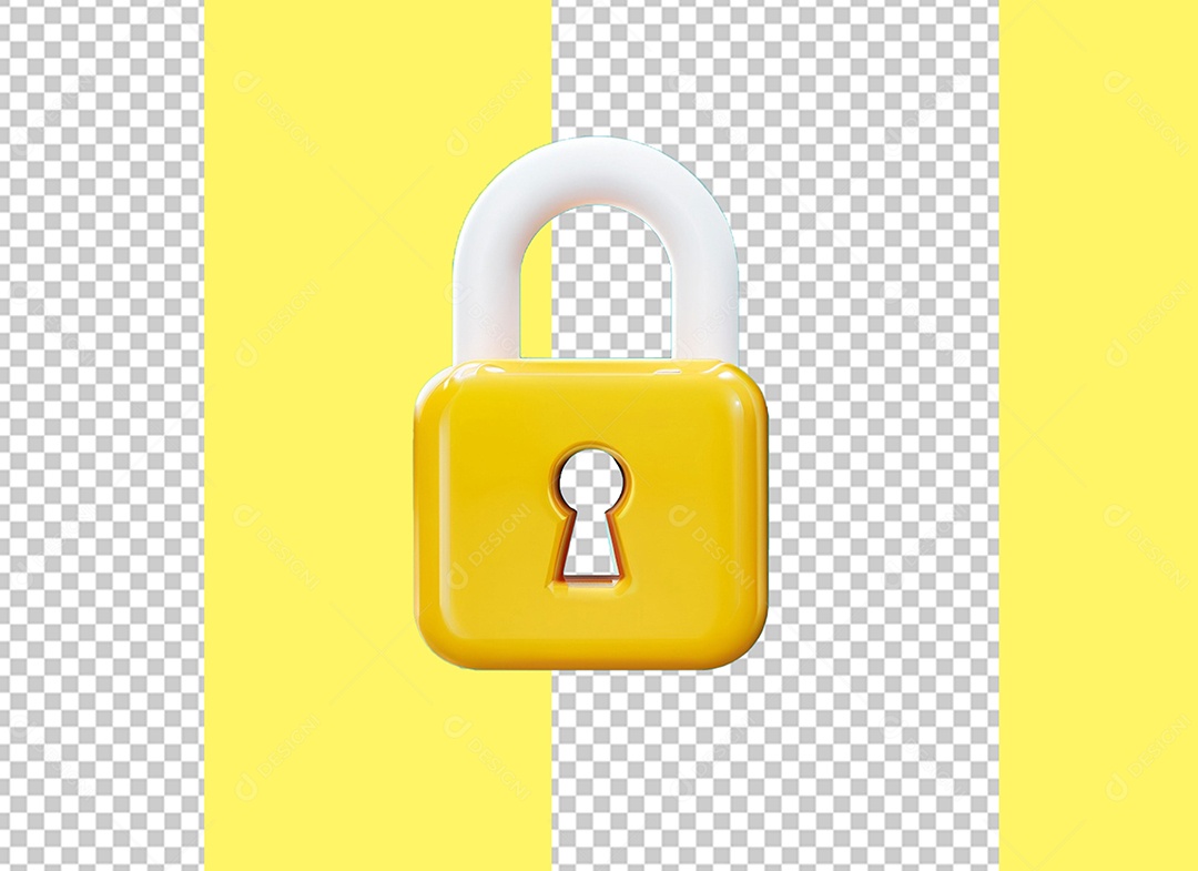 Cadeado de Segurança Elemento 3D Amarelo e Branco para Composição PSD