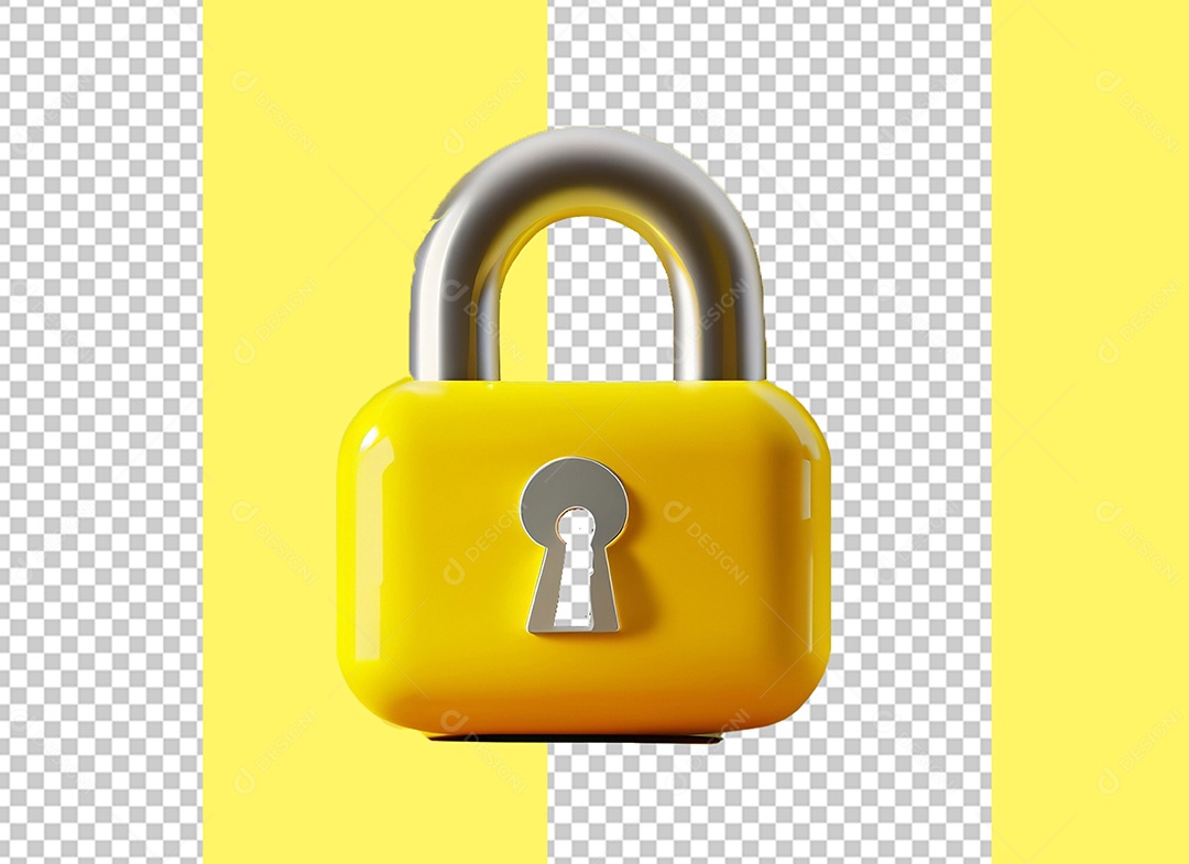 Yellow Safety Padlock 3D Element for PSD Composition