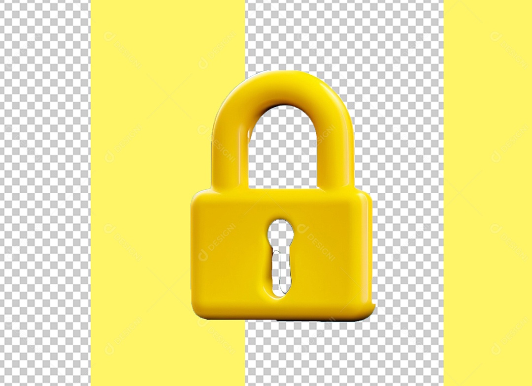 Yellow Padlock 3D Element for PSD Composition