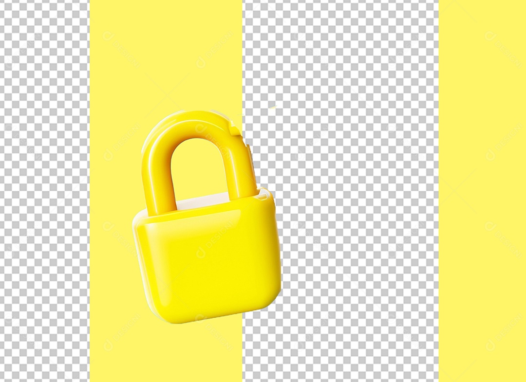 Cadeado Amarelo Elemento 3D para Composição PSD