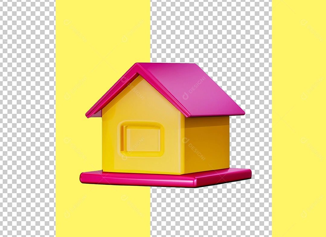 Elemento 3D Casinha De Cachorro Amarela e Rosa para Composição PSD