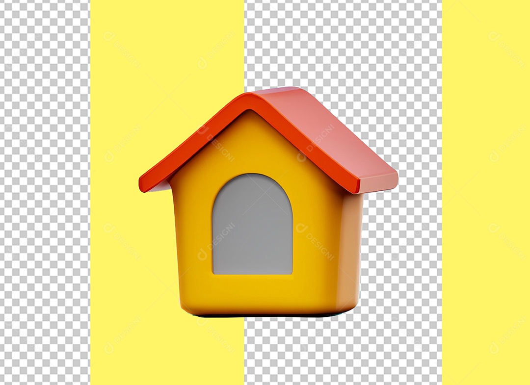 Elemento 3D Casinha De Cachorro Laranja e Vermelho para Composição PSD