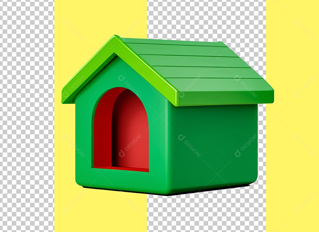 Casinha De Cachorro Elemento 3D Verde e Vermelho para Composição PSD