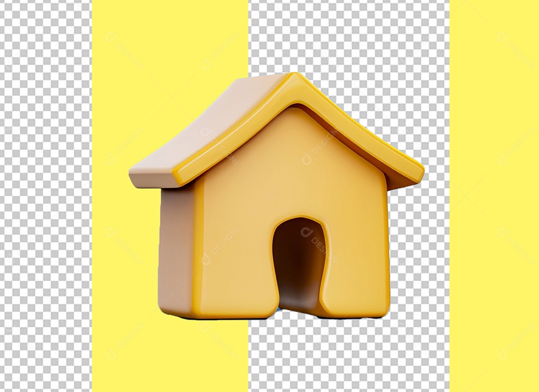 Casinha De Cachorro Elemento 3D Dourado para Composição PSD