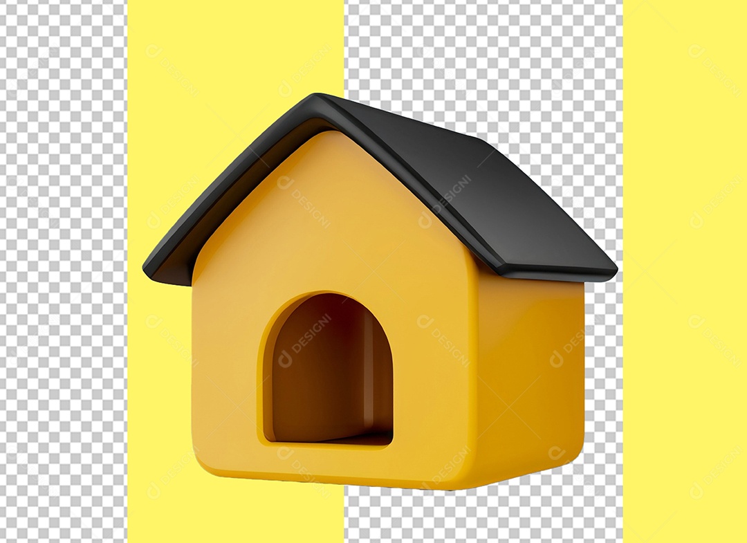 Casinha De Cachorro Elemento 3D Preto e Amarelo para Composição PSD