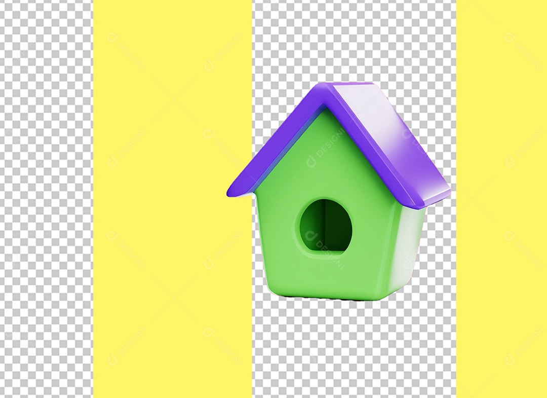 Casinha De Cachorro Elemento 3D Roxo e Verde para Composição PSD