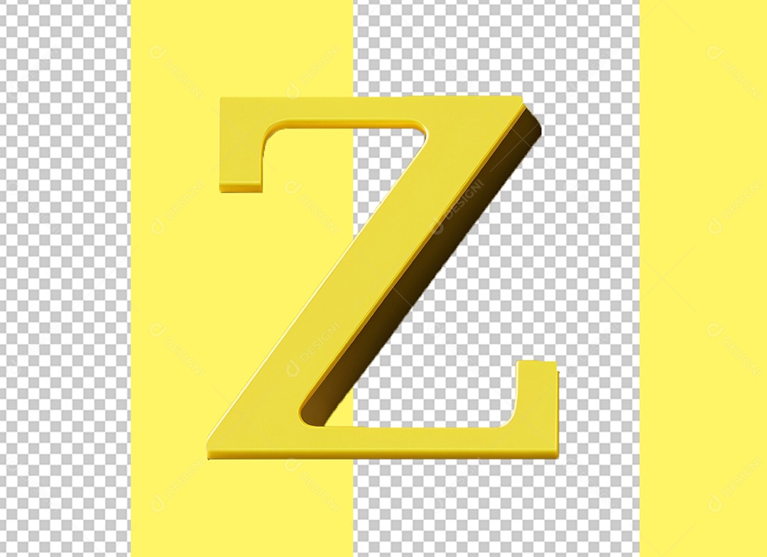Letra Z Maiúscula Amarelo Elemento 3D para Composição PSD