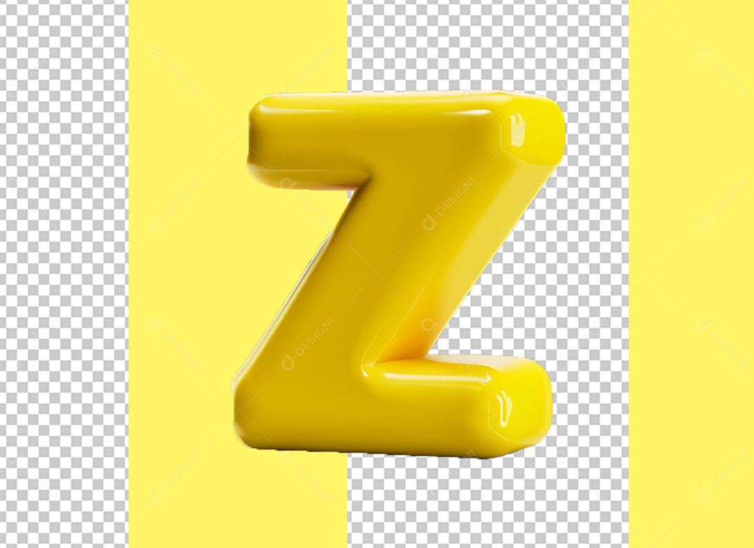 Letra Z Maiúscula Amarelo Elemento 3D para Composição PSD