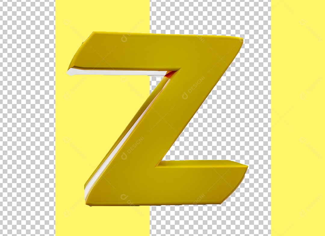 Elemento 3D Letra Z Maiúscula Amarelo para Composição PSD