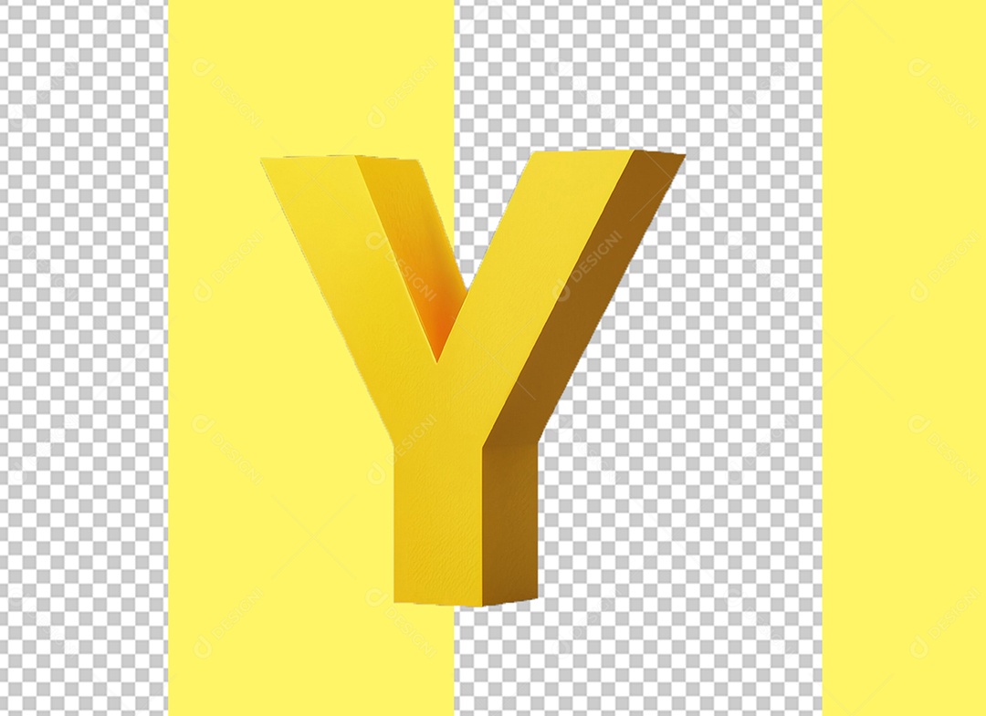 Elemento 3D Letra Y Maiúscula Amarelo para Composição PSD