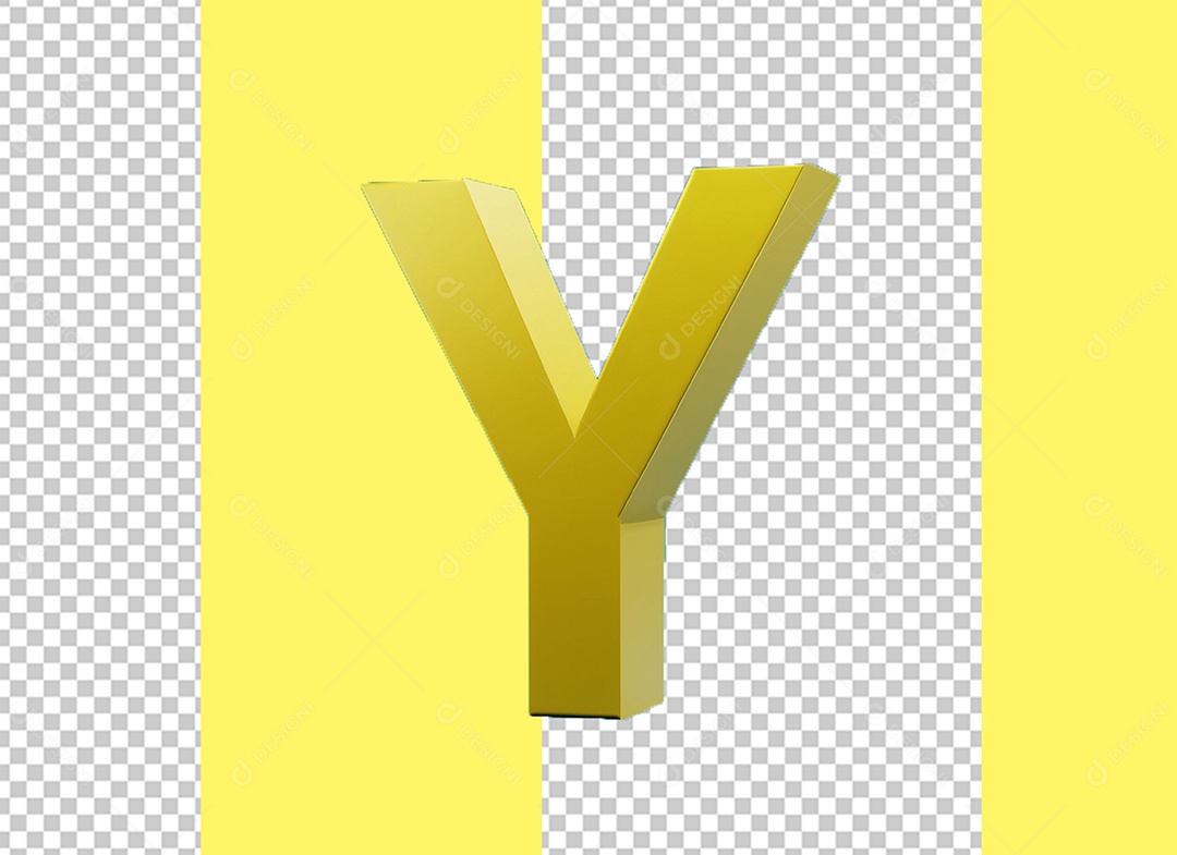 Letra Y Maiúscula Amarelo Elemento 3D para Composição PSD