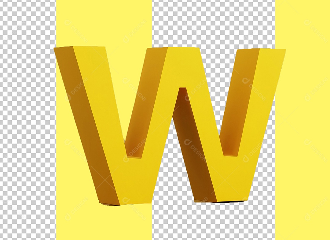 Letra W Maiúscula Amarelo Elemento 3D para Composição PSD