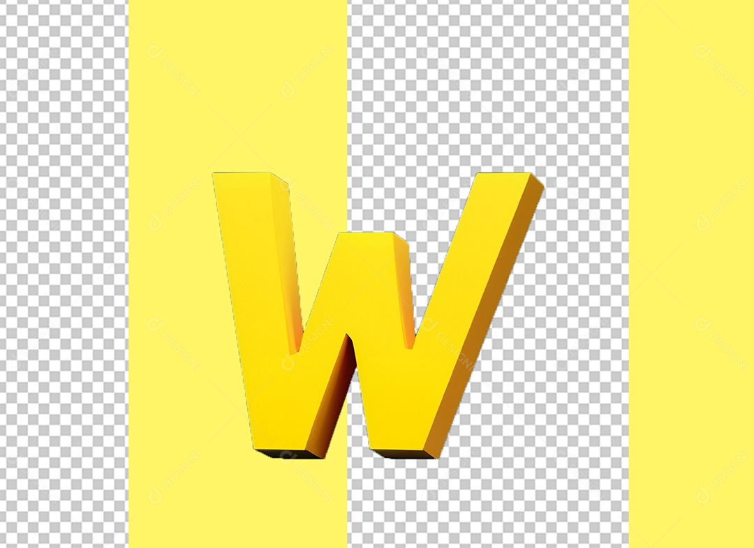 Letra W Maiúscula Amarelo Elemento 3D para Composição PSD