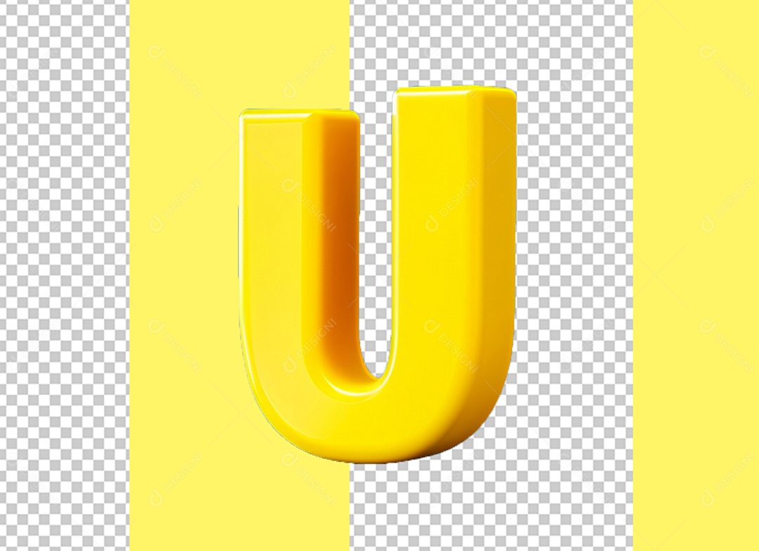 Letra U Maiúscula Amarelo Elemento 3D para Composição PSD