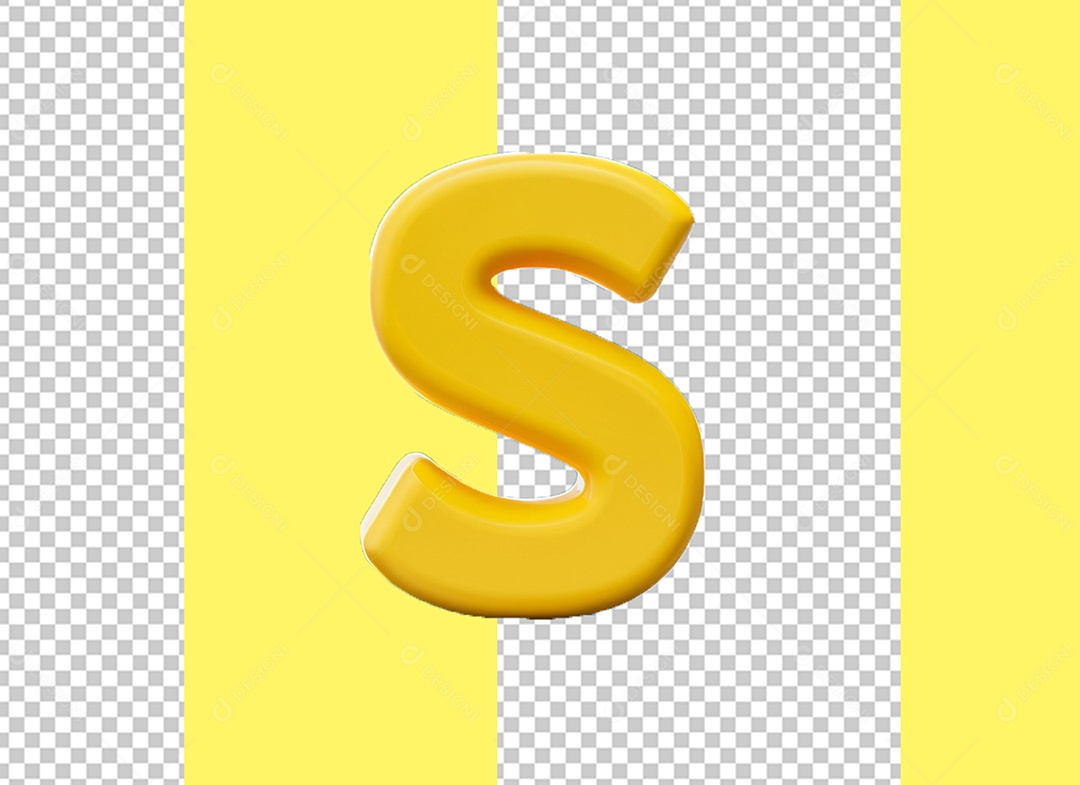 Elemento 3D Letra S Maiúscula Amarelo para Composição PSD