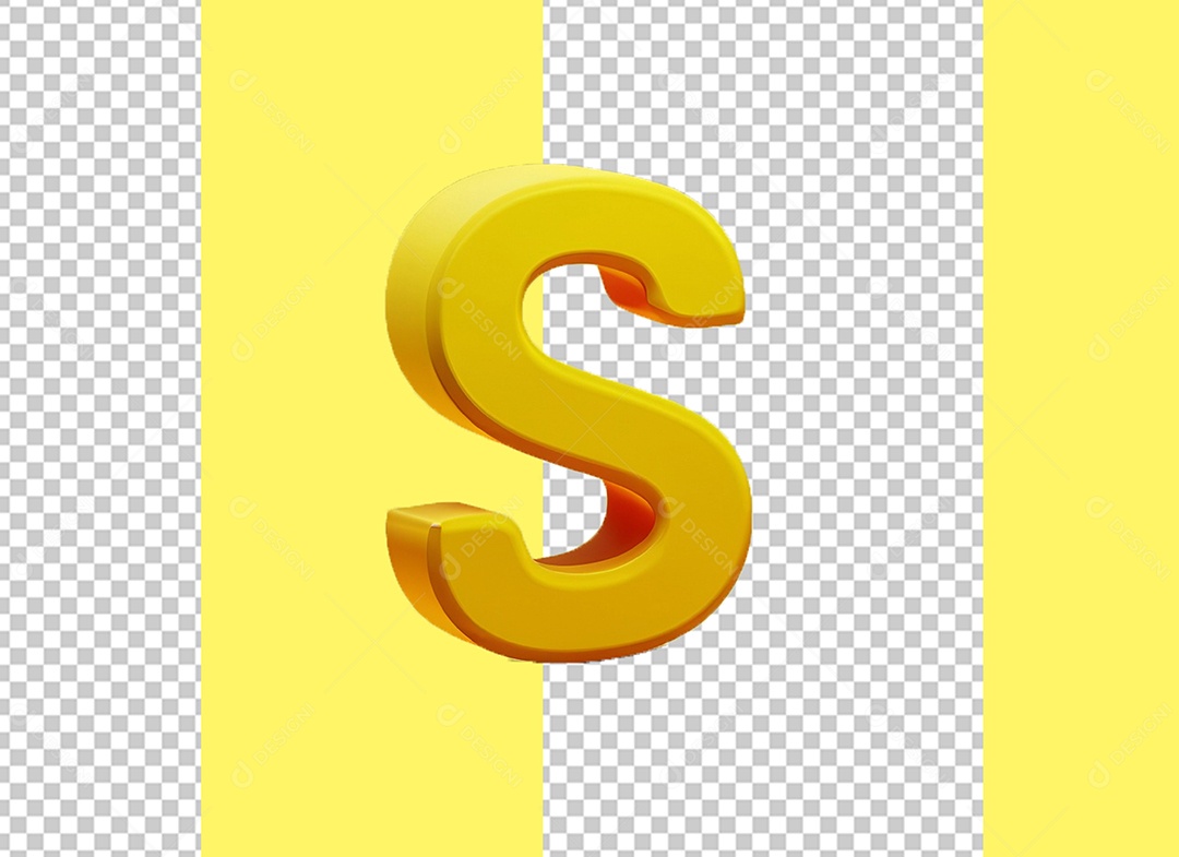 Elemento 3D Letra S Maiúscula Amarelo para Composição PSD