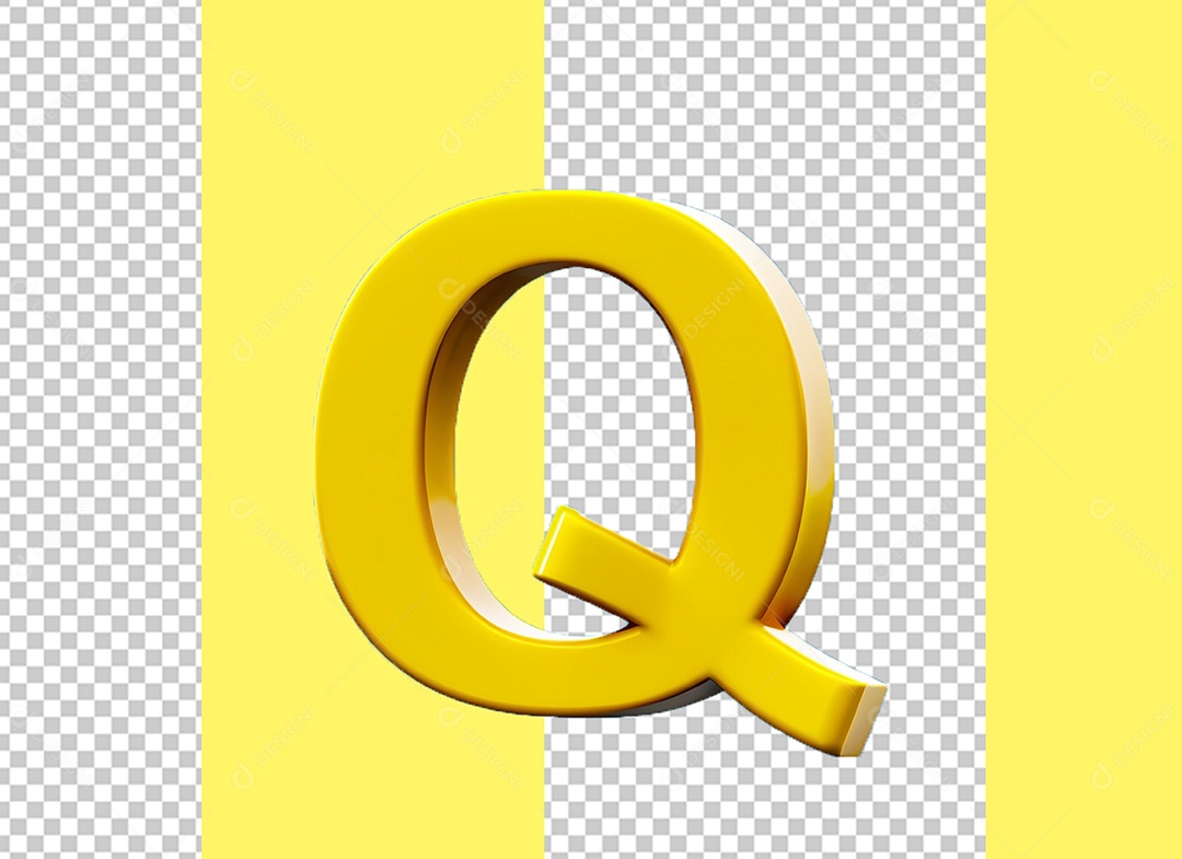 Letra Q Maiúscula Amarelo Elemento 3D para Composição PSD