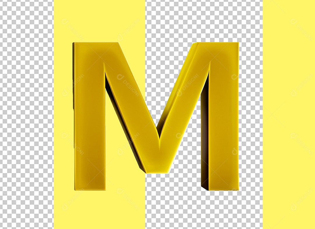 Letra M Maiúscula Elemento 3D Amarelo para Composição PSD