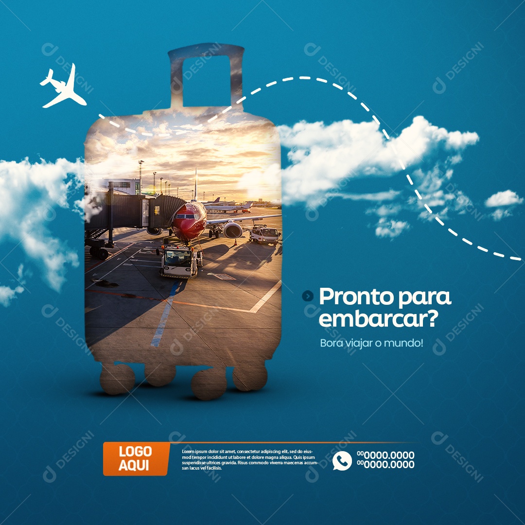 Agência de Viagens Pronto para Embarcar Bora Viajar o Mundo Social Media PSD Editável