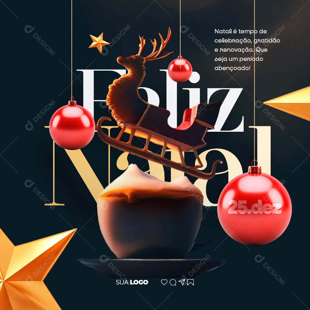 Feliz Natal Natal é Tempo de Celebração Gratidão e Renovação Social Media PSD Editável
