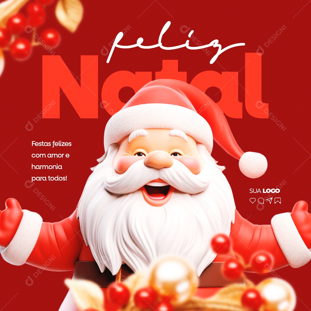 Social Media Feliz Natal Festas Felizes com Amor e Harmonia para Todos PSD Editável