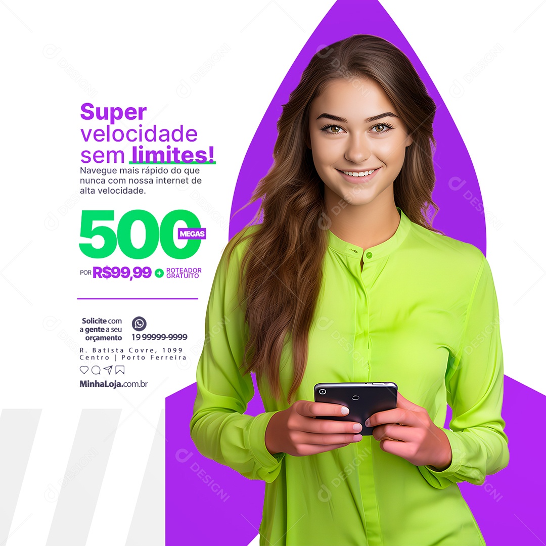 Provedor De Internet Super Velocidade Sem Limites 500 Megas Roteador Gratuito Social Media PSD Editável