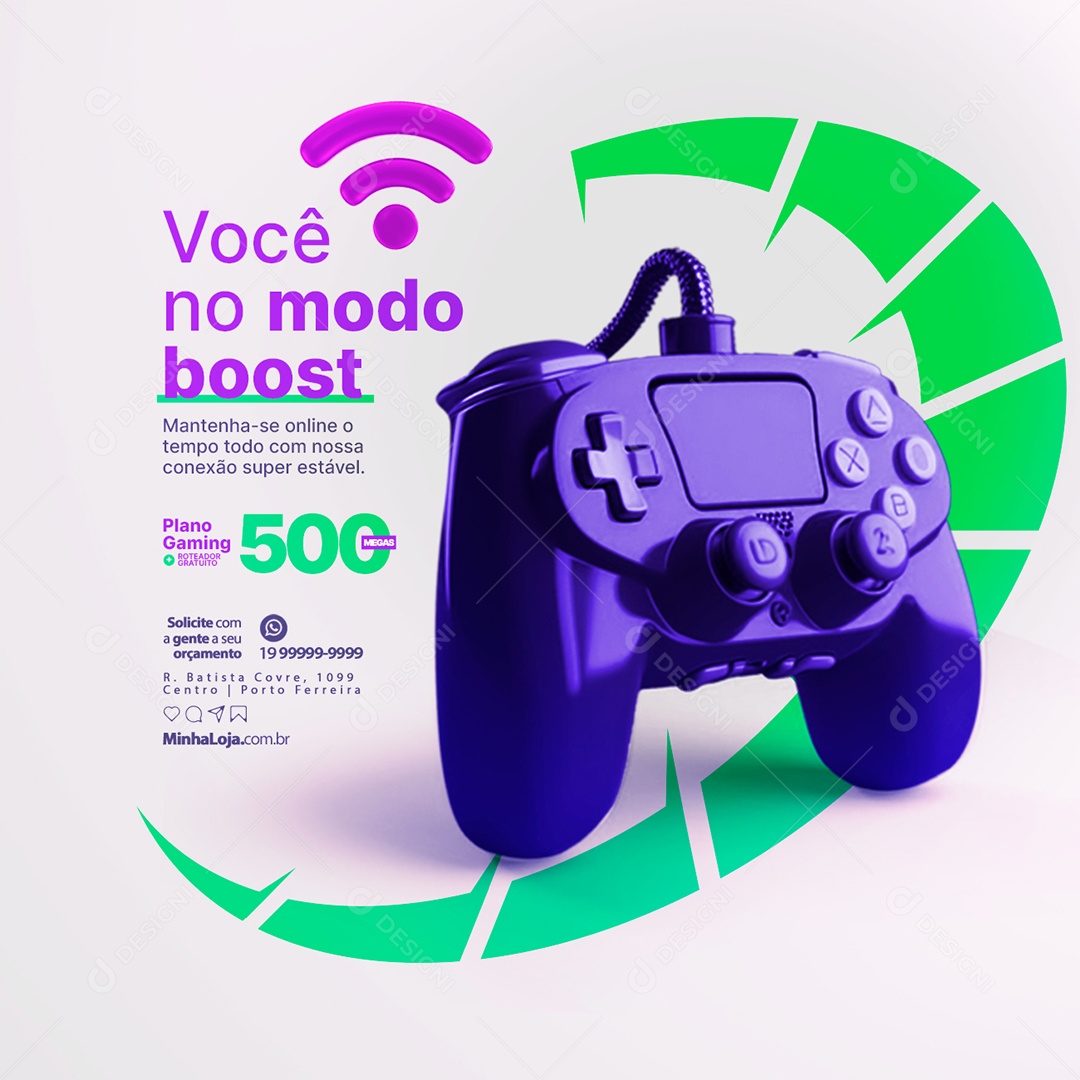 Provedor De Internet Você no Modo Boost Plano Gaming 500 Mgeas Social Media PSD Editável