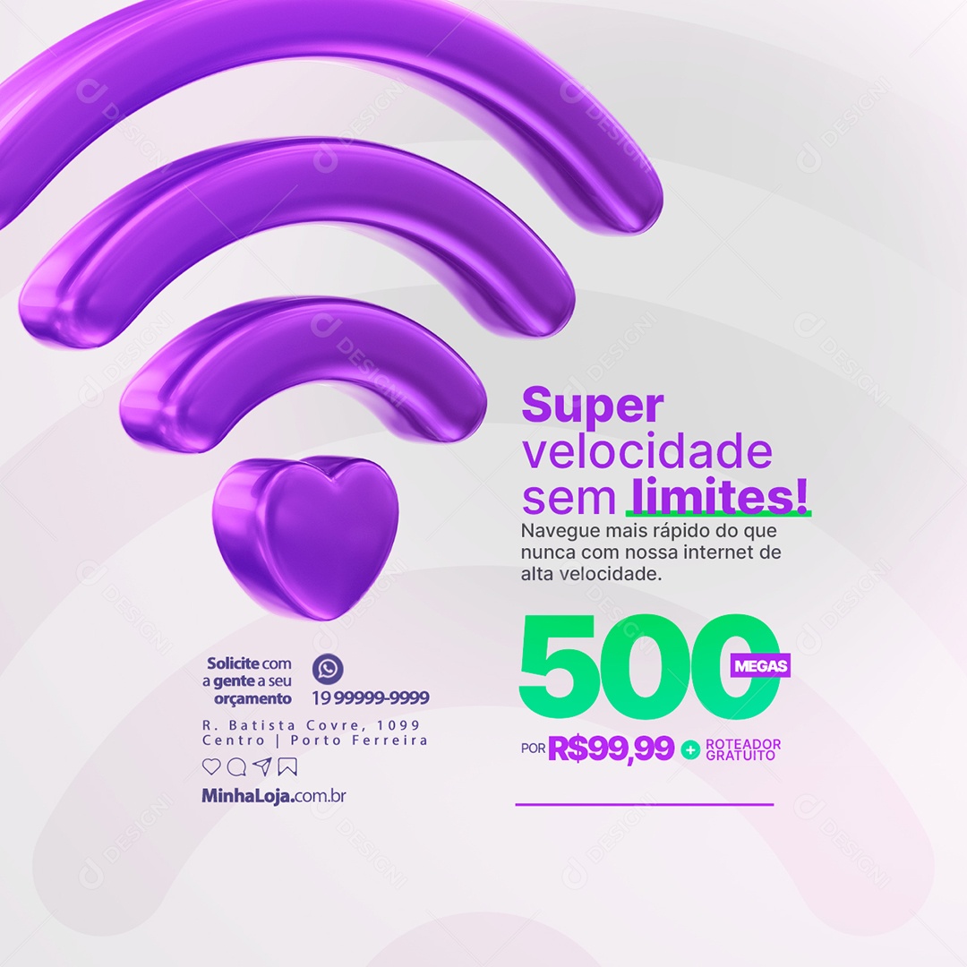 Provedor De Internet Super Velocidade Sem Limites 500 Megas Social Media PSD Editável