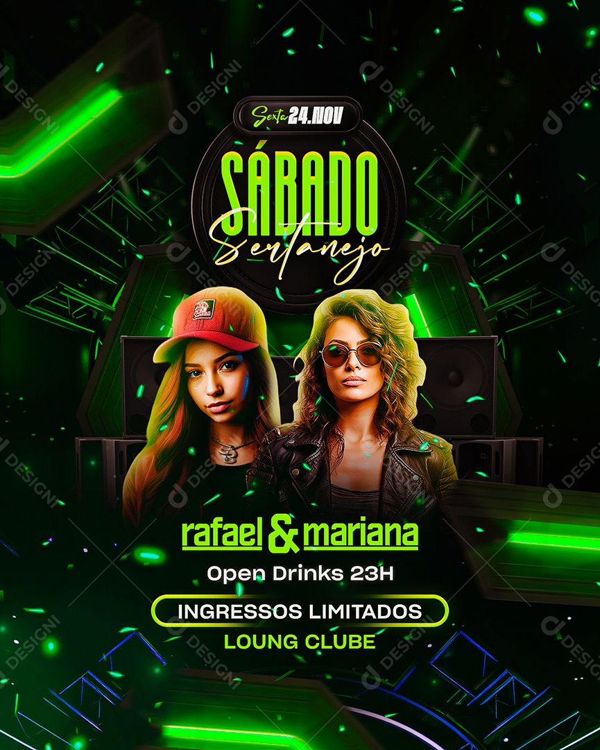 Flyer Sábado Sertanejo Rafael & Mariana Social Media PSD Editável