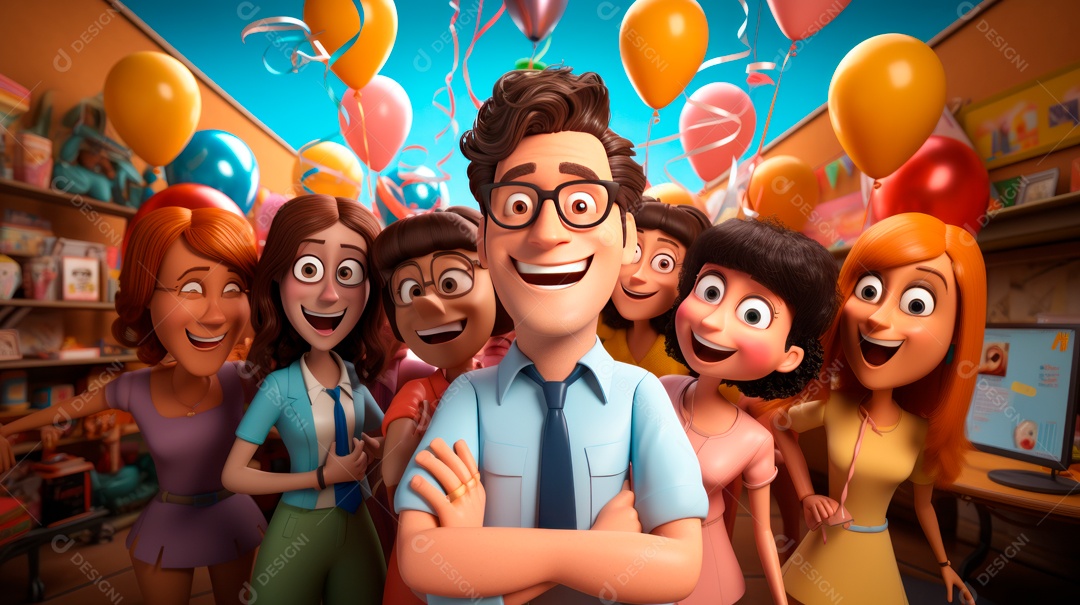 Desenho animado do Dia de Valorização do Funcionário, estilo de renderização 3D 1º de março Generative AI.