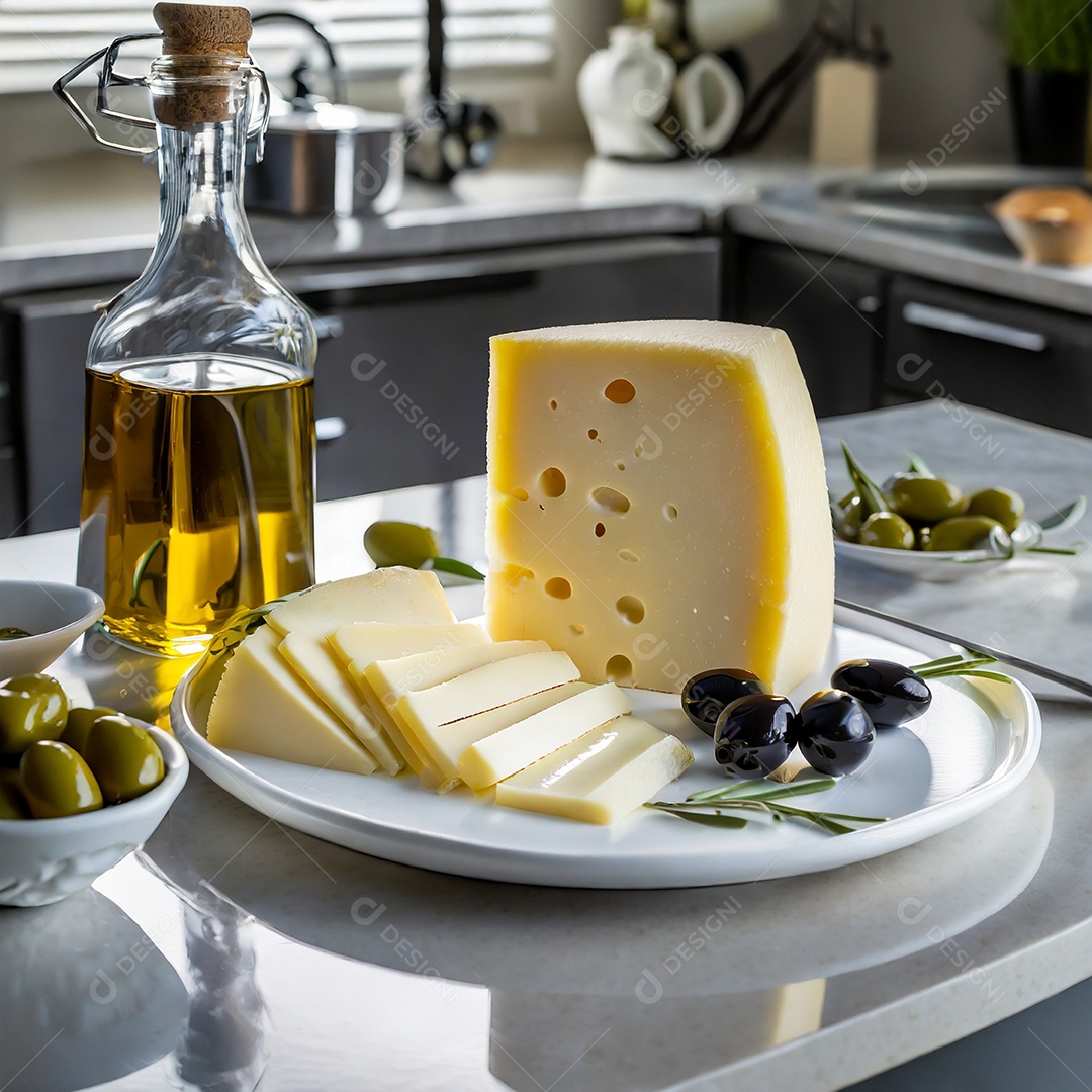 Large slice of gouda cheese and cambert with a slice finely cut into a dish