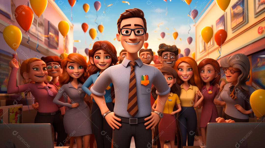 Desenho animado do Dia de Valorização do Funcionário, estilo de renderização 3D 1º de março Generative AI.