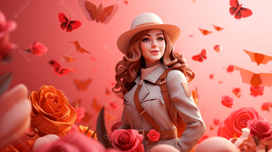 Dia Internacional da Mulher, 8 de março, desenho animado 3D, estilo IA generativo.