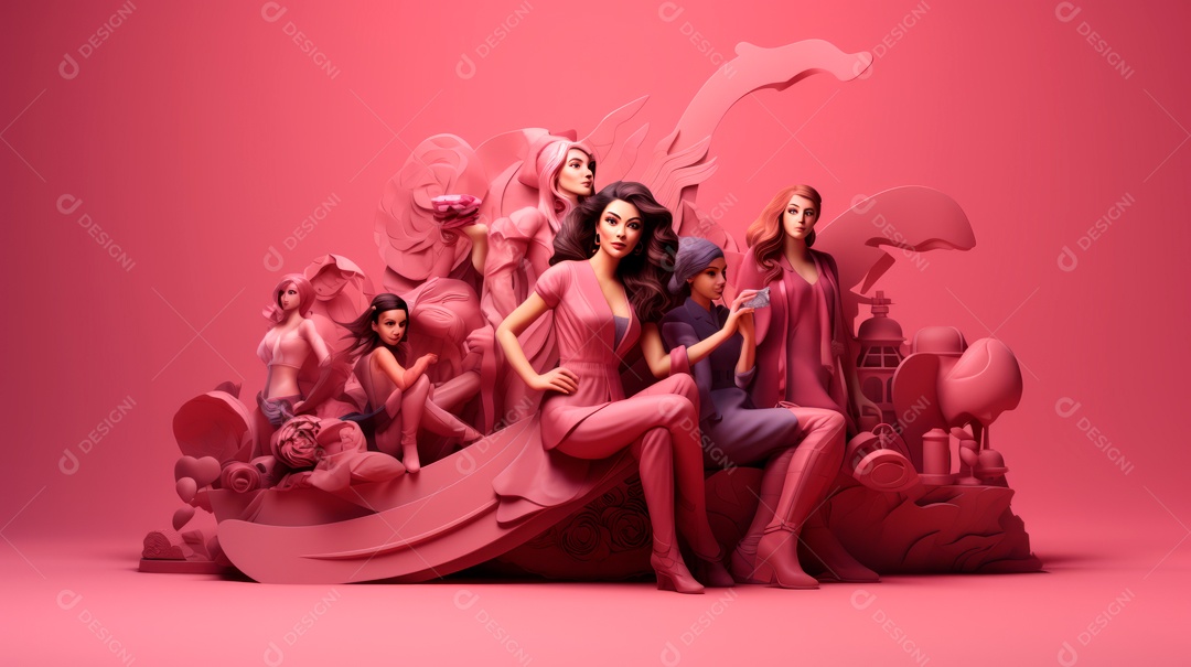 Dia Internacional da Mulher, 8 de março, desenho animado 3D, estilo IA generativo.