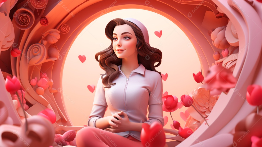 Dia Internacional da Mulher, 8 de março, desenho animado 3D, estilo IA generativo.