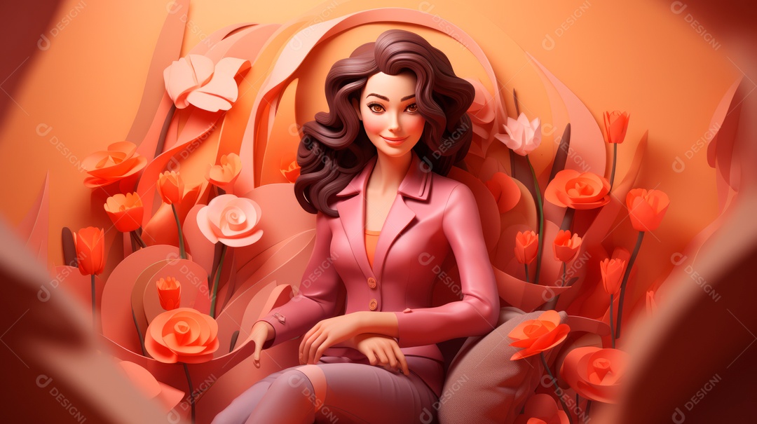 Dia Internacional da Mulher, 8 de março, desenho animado 3D, estilo IA generativo.