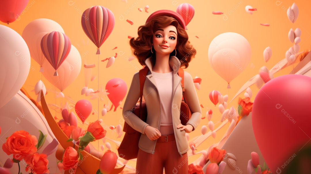 Dia Internacional da Mulher, 8 de março, desenho animado 3D, estilo IA generativo.