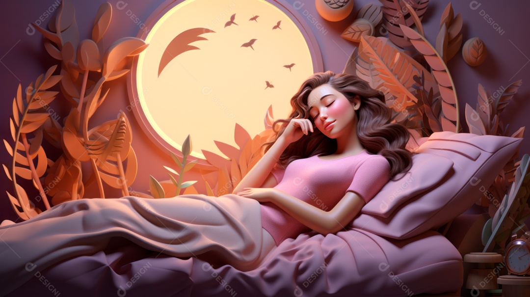 Desenho infantil Dia Mundial do Sono, 15 de março IA generativa.