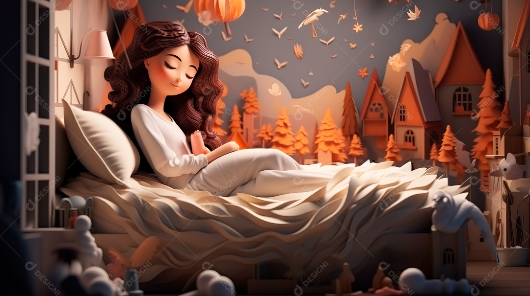 Desenho infantil Dia Mundial do Sono, 15 de março IA generativa.