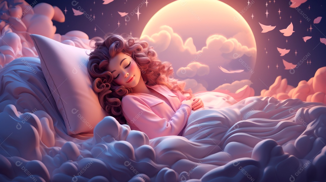 Desenho infantil Dia Mundial do Sono, 15 de março IA generativa.