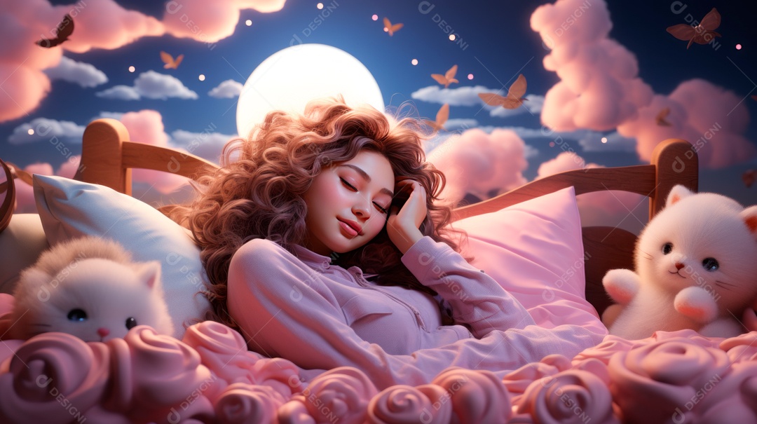 Desenho infantil Dia Mundial do Sono, 15 de março IA generativa.